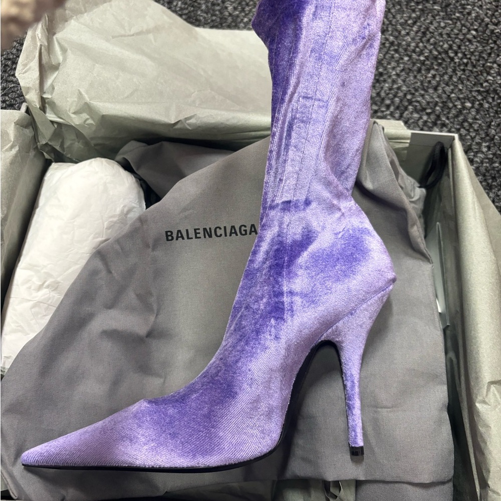 Balenciaga Women's Purple Velvet Sock Knife Boots - Picture 2 of 10